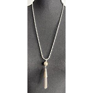 Chico' Women's Bohemian Artisan Silver Beaded Necklace with Tassel Pendant